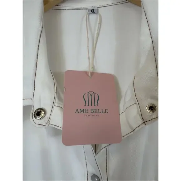 NWT Ame Belle Ivory Western Style Front Tie Snap Up Top #1355 Size XL - Picture 9 of 9